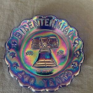 JOE ST. CLAIR BICENTENNIAL LIBERTY BELL cobalt blue iridescent GLASS PLATE